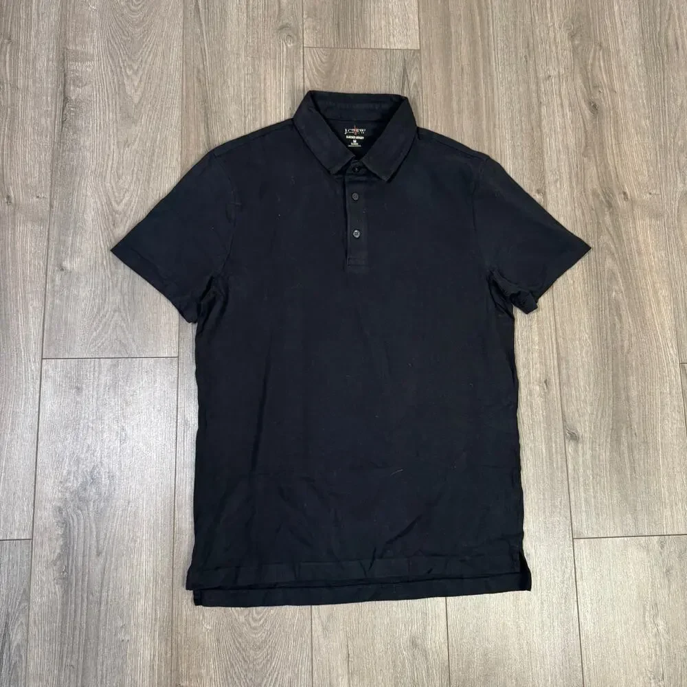 J.Crew Sueded Cotton Polo Shirt Mens M Black Pullover Short Sleeve Regular Fit